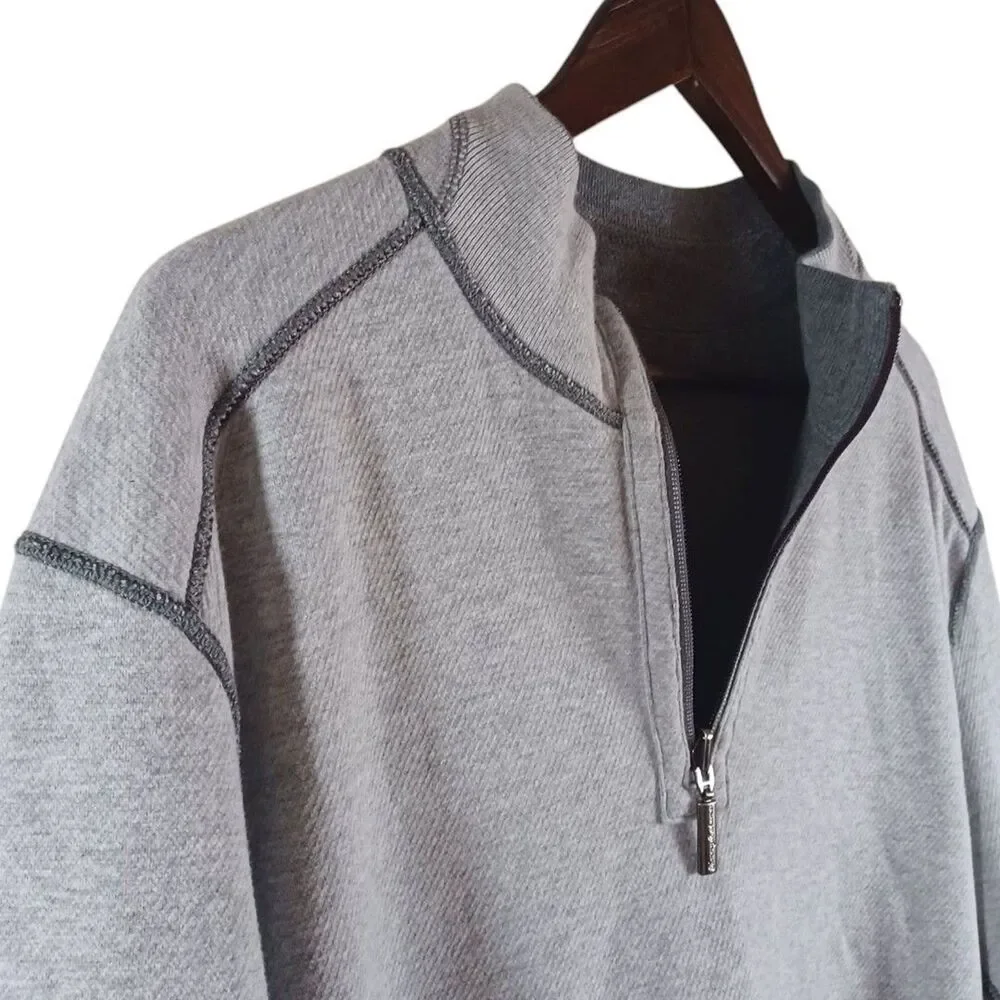 Tommy Bahama Sz L Reversible 1/4 Zip Pullover Sweatshirt Gray Resortwear Sweater
